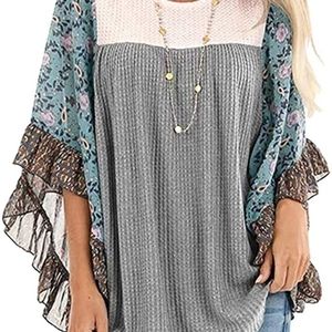 Boho gray blue top 💙